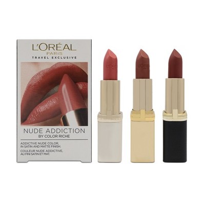 L'Oreal Colour Riche Lippenstift Set Nude Addiction 3 x Full Size - Neu Versiegelt