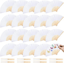 28 Pcs White Paper Folding Hand Fans 8.3 Inch   Foldable Handheld Fans for Women