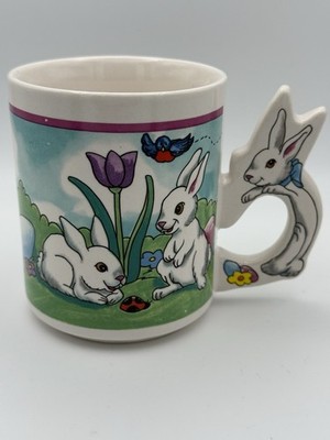 Vintage 90's Rabbit Coffee Tea Mug Cup with Bunny Handle Easter Retro
