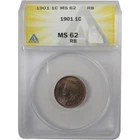 1901 Indian Head Cent MS 62 RB ANACS Penny Uncirculated SKU:I24909
