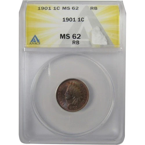 1901 Indian Head Cent MS 62 RB ANACS Penny Uncirculated SKU:I24909