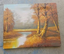 Autumn Scene Signed Wilson Vintage Oil on Canvas Fall Scene 16" X 20"  Unframed 