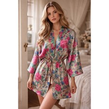 Vintage Victoria s Secret Gold Label Floral Satin Robe/Kimono Lounge 90s M/L