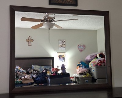 Rectangular Brown Wood Framed Accent Mirror for dresser