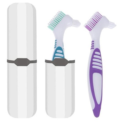 Denture Brush, 2 Pieces False Teeth Toothbrush with White Carrying Case, Gree...