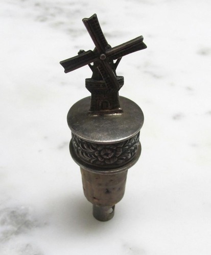 Vintage Sterling Silver Wine Stopper / Cork w/ Windmill Top ~ 37g ~ 4-D499