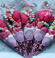 Personalised Rainbow cupcake pink Pre Filled Sweet Cone Kids Party Bags  Favours