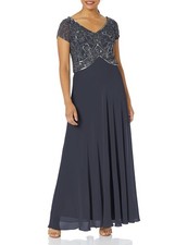 J Kara Women's Cap V-Neck Beaded Dress 14 Gray Fast Ship