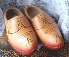 VTG TRADITIONAL DUTCH WOODEN CLOGS "KLOMPEN" HAND-CARVED HAND-PAINTED 10.5" L