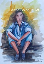 Original Watercolor Woman Portrait Painting No. 78 Handmade A4 Artwork