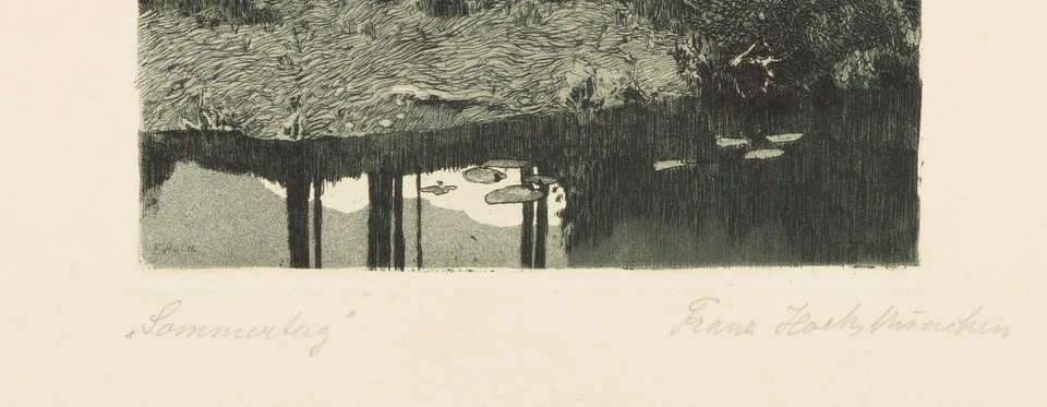 F. HOCH (1869-1916), Sommertag, Birken am Teich, Aquatinta Realismus Natur - Bild 4 von 4