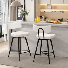 Set of 2 Barstools with Solid Metal Footrests Upholstered Counter Height Stools