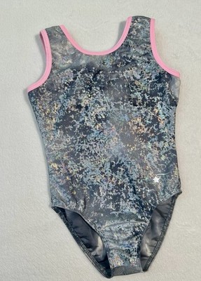 DESTIRA gymnastics Leotard IRIDESCENT SILVER Bodysuit GK Size: CM Child Medium