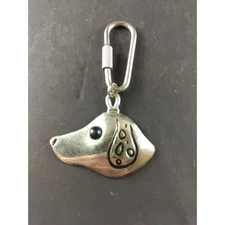 Dog Collar Keychain Metal Silver Tone Black Eye