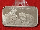 SILVER 1 TROY OZ 999.0 FINE SILVER INGOT. CHRISTMAS 1989  LUKE 2:7  #T1851