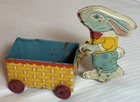 Vintage Tin Toy Litho J Chein Peter Rabbit Easter Bunny Pushing Cart Wagon