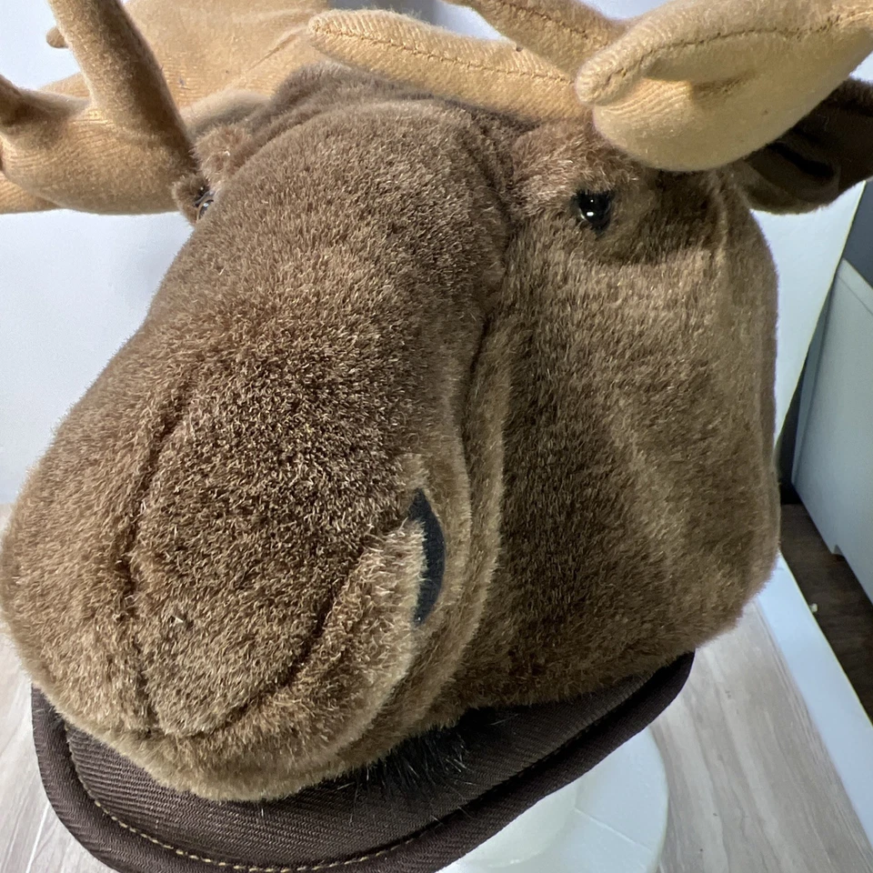Sombrero de felpa de alce con astas semirígidas y nariz de peluche marrón animal suave Foto 2 de 4