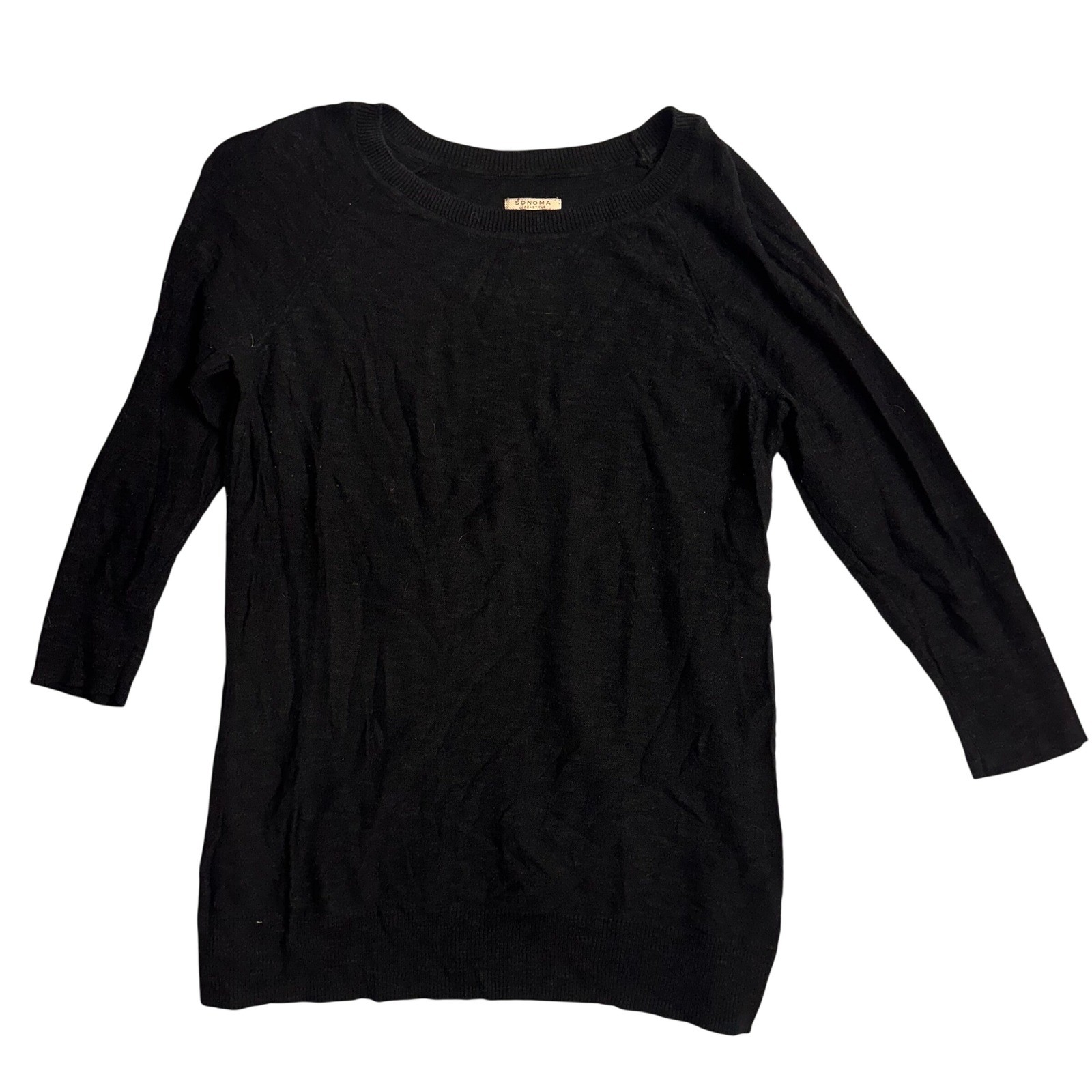 Sonoma Crew Neck 3/4 Sleeve Knit Top Pullover Sweater Black Womens Size Small