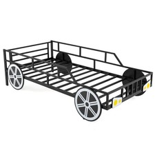 Kid’s Bed Frame Single Size Metal Car-Shaped Platform Bed-Black