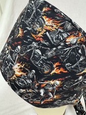 Men/Women Surgical Scrub Cap Lined Skulls Motorcycle Flames Skeleton 100 Cotton