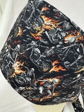 Men/Women Surgical Scrub Cap Lined Skulls Motorcycle Flames Skeleton 100% Cotton