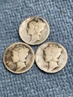 Lot Of 3 Early Mercury Dimes 1917-P,D,S Good Condition