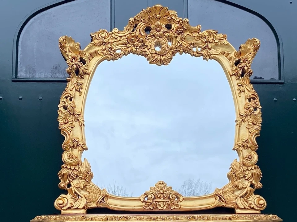 Console Table With Mirror Baroque Rococo Gilded Italian Pink Marble Set - Image 4 of 4