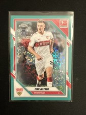 2025-26 Topps Chrome Bundesliga Finn Jeltsch /199 Aqua Mini Diamond Refractor RC
