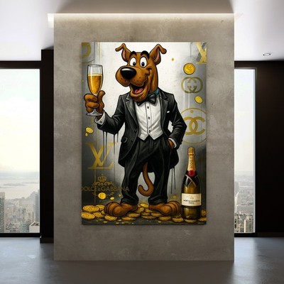 WANDBILD LUXUS SCOOBY-DOO POP ART , KUNST MARKE LV ACRYLGLAS , LEINWAND, POSTER