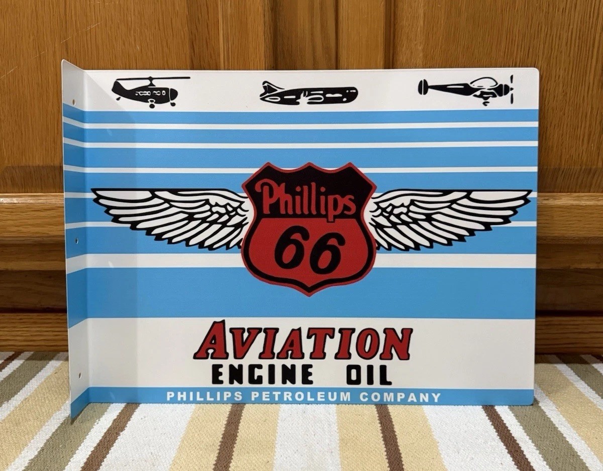 Phillips 66 Aviation Engine Oil Flange Sign 2 Sided Vintage Style