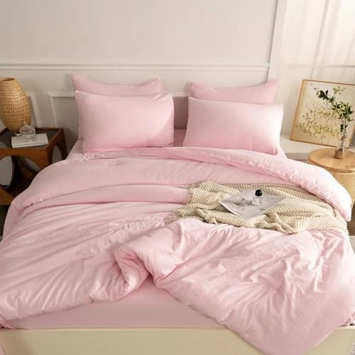 Juego de edredón Queen 3 piezas ropa de cama suave brillante Queen (90" x 90") rosa Foto 4 de 4