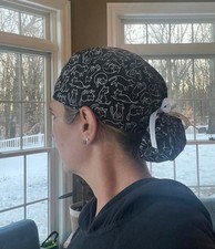 Cats Black White Vet ponytail scrub surgical surgery hat OR cap womens