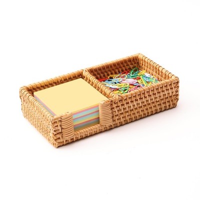3 x 3 Inch Sticky Note Holder,Rattan Post It Note Dispenser,2 Slot Sticky Not...