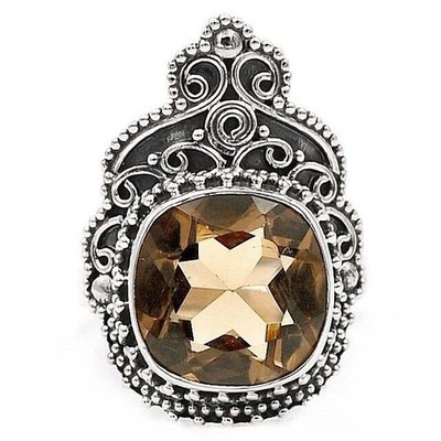 4 kt natürlicher Rauchtopas 925 massiver echter Sterlingsilber Ring Größe 7 @B19-4