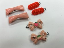 Girls Hair Clips 6pc Set Pink Red Bow Floral Flower Accents Plastic Metal