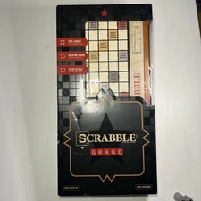 New Scrabble Grand Edition Deluxe Folding Rotating Wood Frame  Larger Tiles