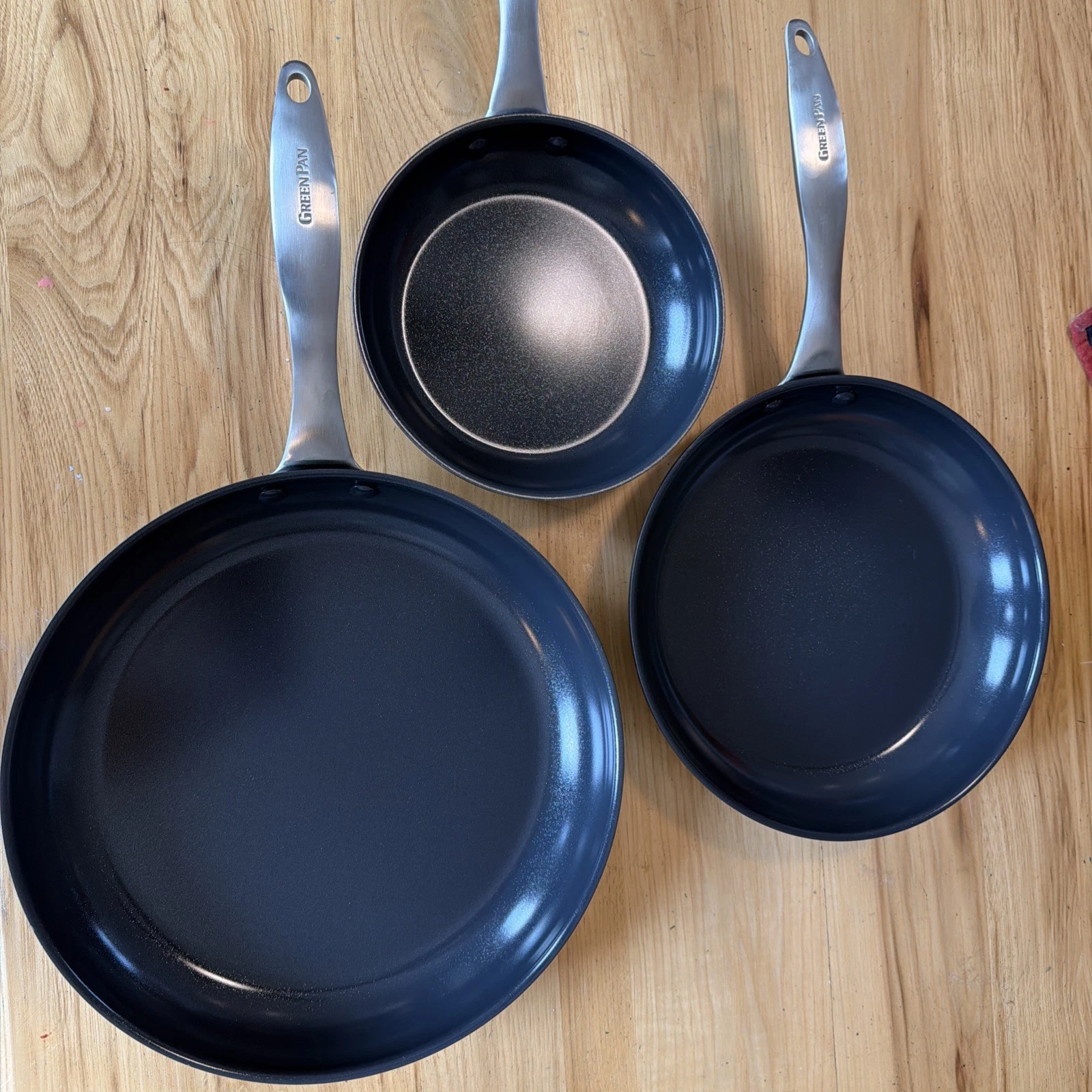 $159 Black 3 Piece Frying Pan Skillet Set, 8”, 10”, and 12”, Healthy Ceramic