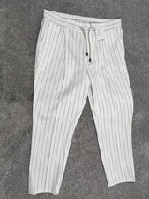 Brunello Cucinelli Pants Mens 52 White Pinstripe Leisure Fit Drawstring Italy