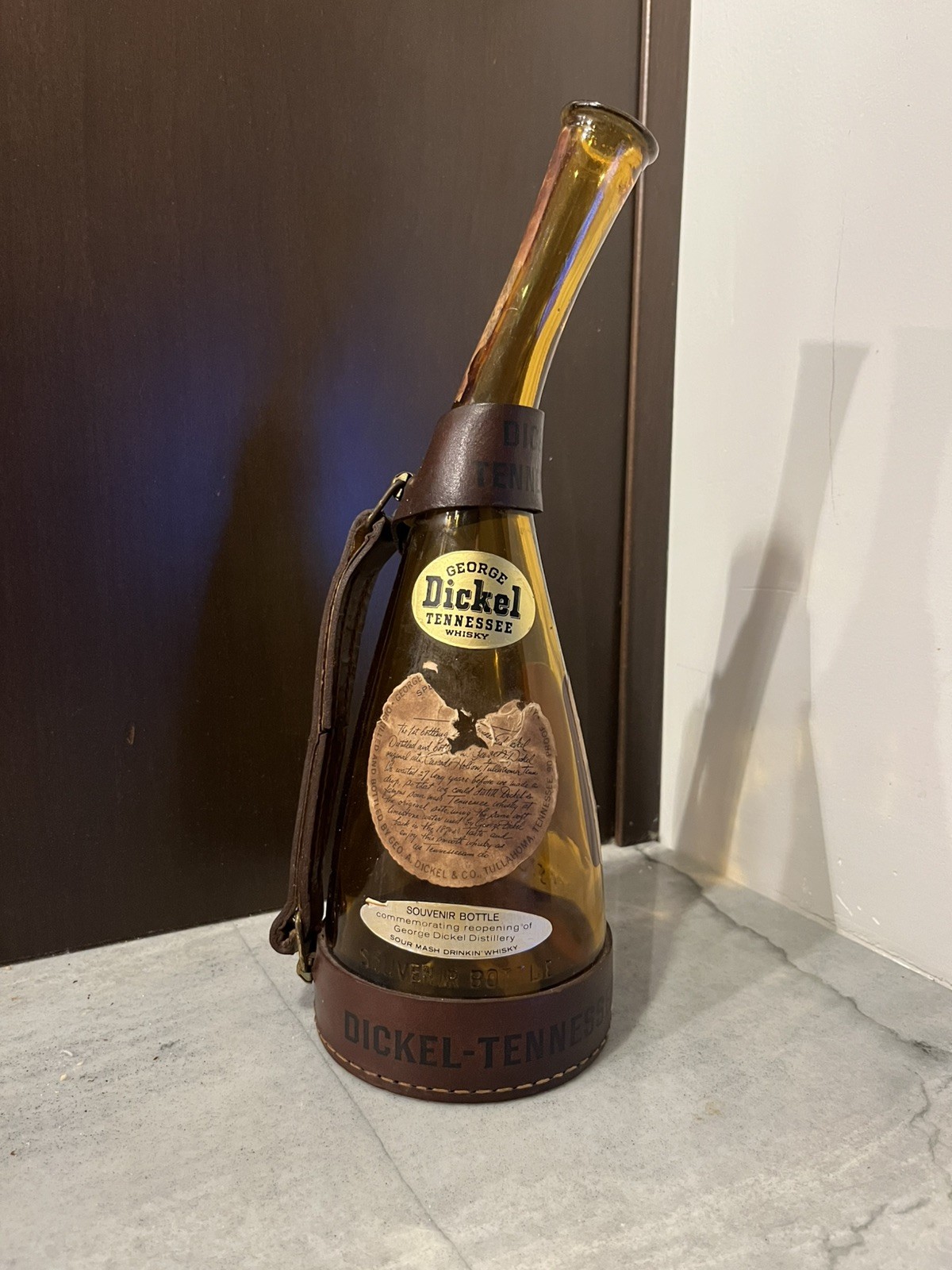 Vintage-  George Dickel - Tennessee Whiskey Bottle - Leather Harness