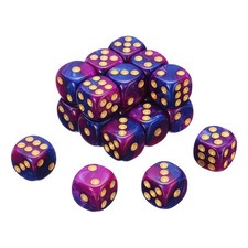 20Pcs 6 Sided Colored Standard Dice, Acrylic D6 Game Dice, Purple/Blue, Gold