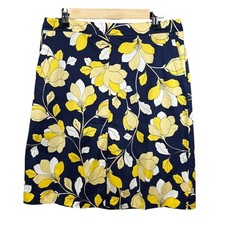 Talbots Petites Navy Blue Yellow Floral Cotton Pencil Skirt 8P NEW