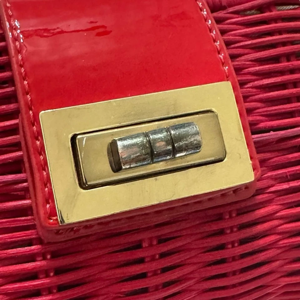 J.Crew Red Woven Straw Clutch Bag with Turnlock Closure - Image 2 of 4