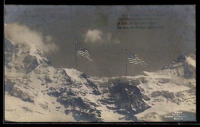 AK US-Amerikanische Flaggen am Nordpol, Spruch Ob Cook, ob Peary ihn entdeckt.. 