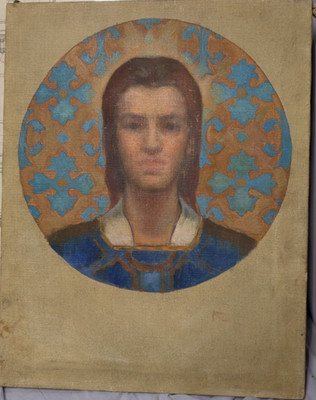 Haunting Art Deco Period Antique Female Portrait Painting 18'' x 23''