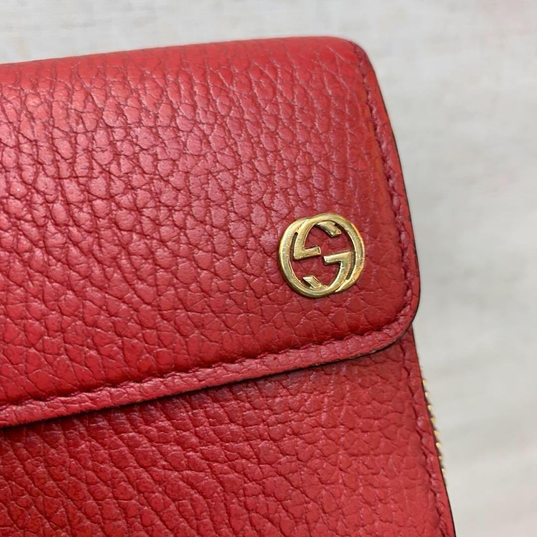 GUCCI Interlocking GG Logo Leather Long Trifold Wallet