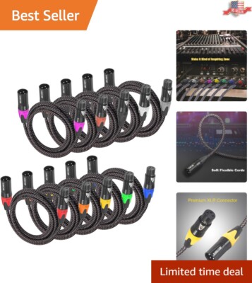 10ft Anti-Tangling XLR Cables - 10 Color-Coded Braided Cables for Clear Sound
