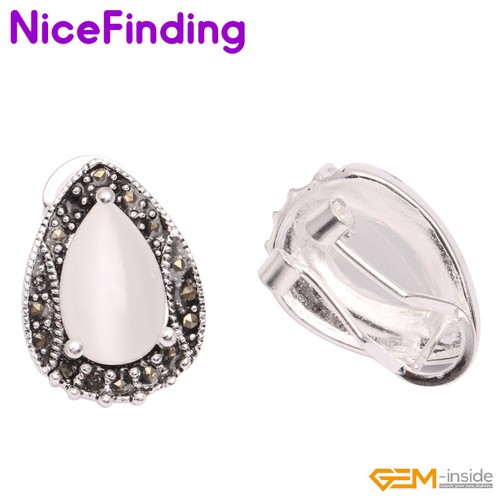 Assorted Drop Stone Omega Back Silver Marcasite Beads Jewelry Stud Earrings Gift - Picture 18 of 42
