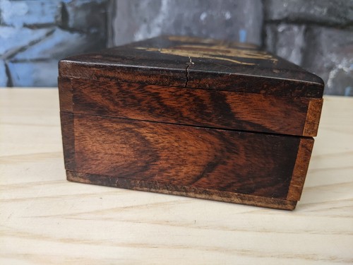 Joyero de madera vintage con incrustaciones de carro de elefantes 8 pulgadas - Imagen 8 de 18