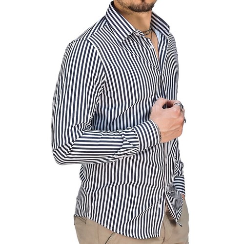 Camicia Uomo Manica Lunga Cotone a Righe Elegante Slim Fit S M L XL XXL RDV - Foto 24 di 26