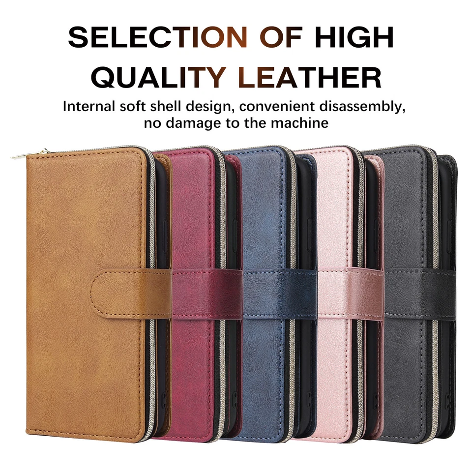 Para iPhone 16 15 14 13 12 11 Pro Max XS XR Funda Cuero Billetera Cremallera Cubierta Abatible Foto 2 de 4